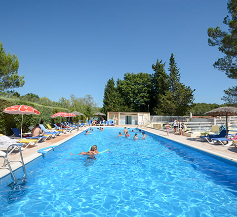 The swimming pool in le Parc campsite, situated inland from Fréjus